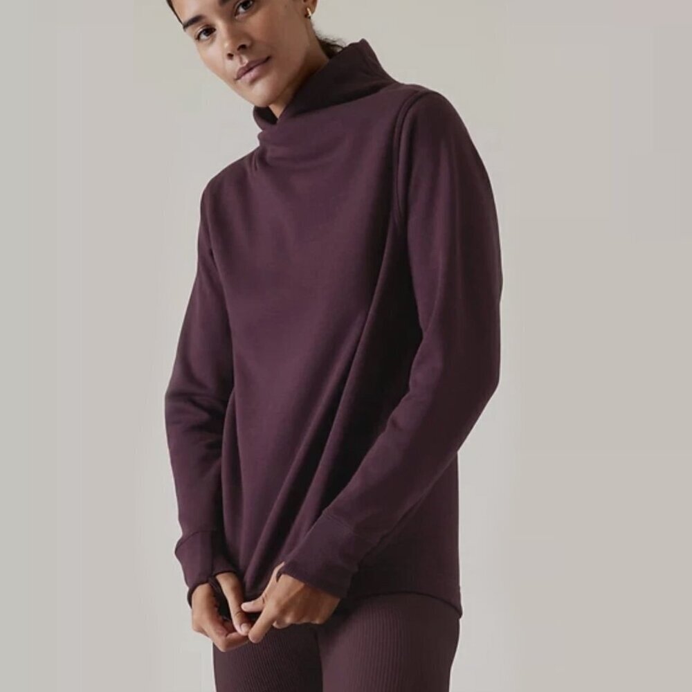 Athleta Cozy Karma Twist Neck Sweatshirt in Burgundy "Spiced Cabernet", size XXS